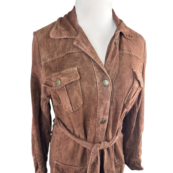 Lilly Pulitzer Soft Lamb Suede Jacket Brown Belted Button Lined XL Rare HTF - Picture 3 of 16